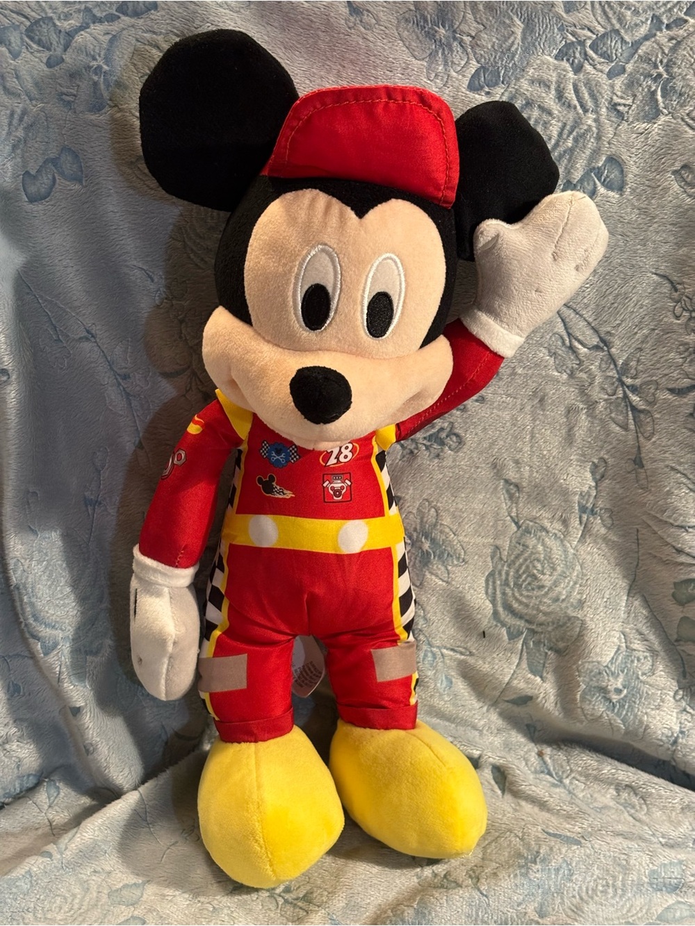 Disney Mickey Mouse Plush in Red and Yellow Racing Outfit